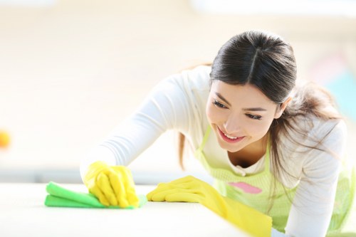 Cleaner assessing carpet treatment details during booking preparation